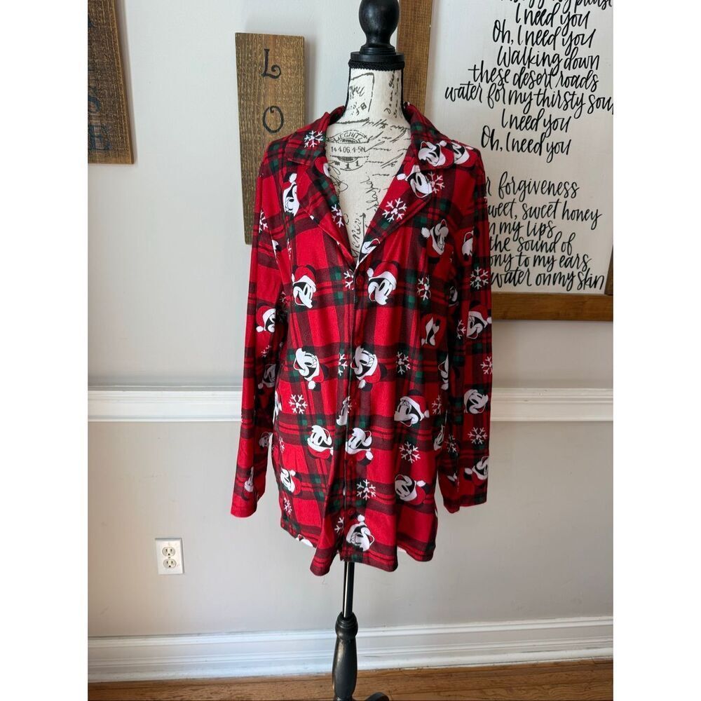 Disney Women's Mickey Mouse Plaid Flannel Holiday Jammies Sleepshirt Red Medium - Picture 1 of 8